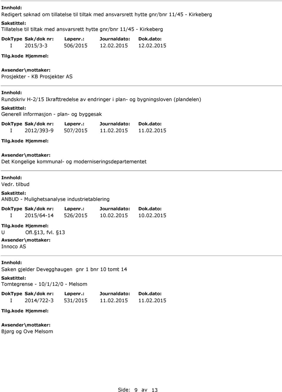 og byggesak 2012/393-9 507/2015 Det Kongelige kommunal- og moderniseringsdepartementet nnhold: Vedr.