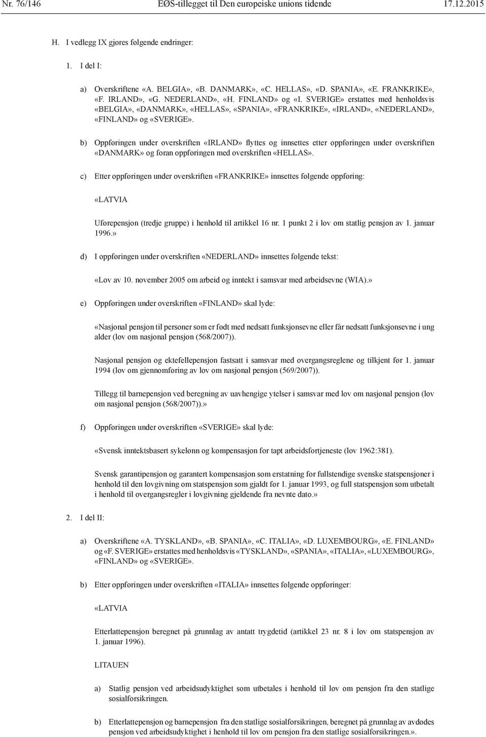 b) Oppføringen under overskriften «IRLAND» flyttes og innsettes etter oppføringen under overskriften «DANMARK» og foran oppføringen med overskriften «HELLAS».