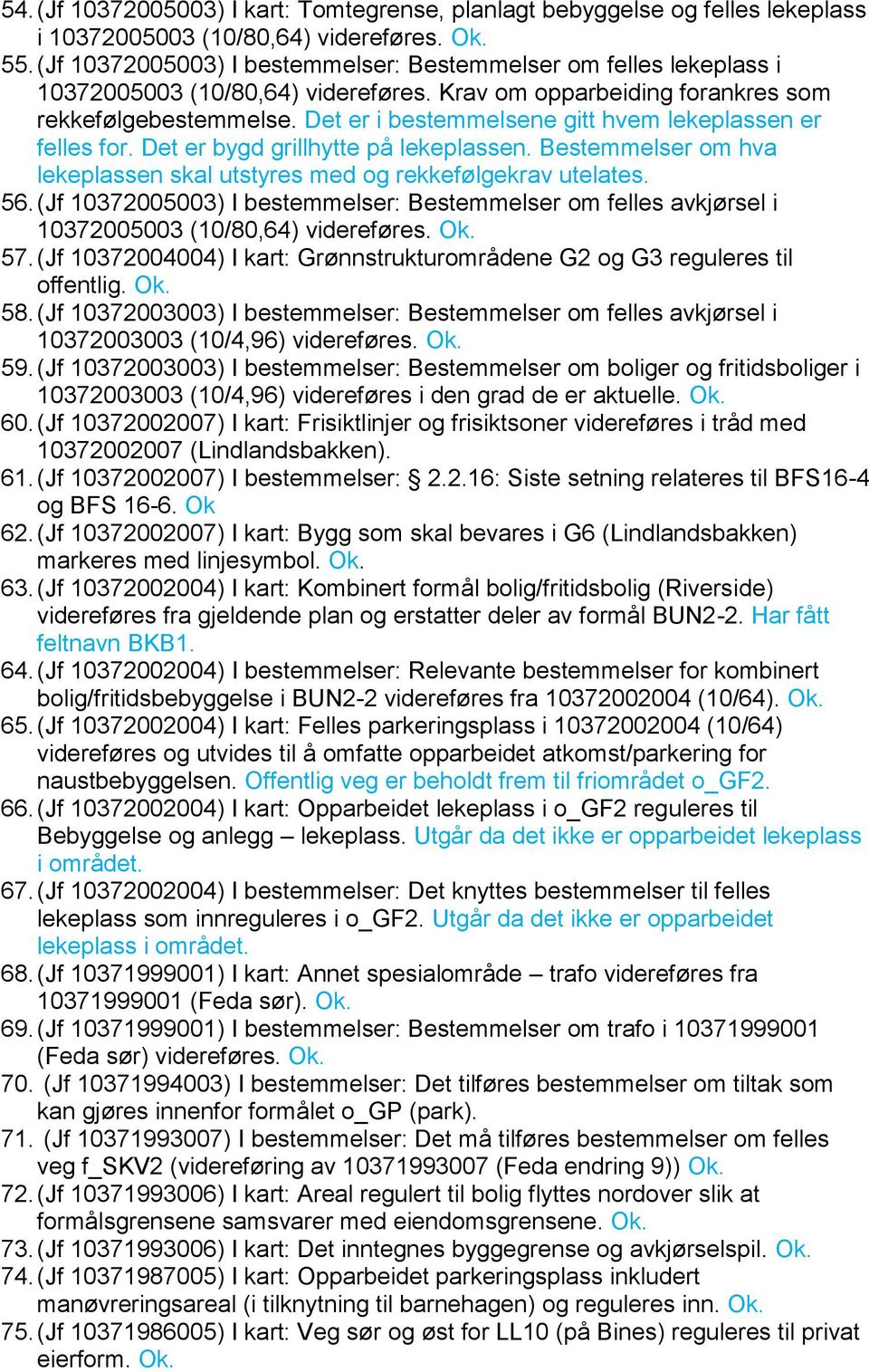 Det er i bestemmelsene gitt hvem lekeplassen er felles for. Det er bygd grillhytte på lekeplassen. Bestemmelser om hva lekeplassen skal utstyres med og rekkefølgekrav utelates. 56.