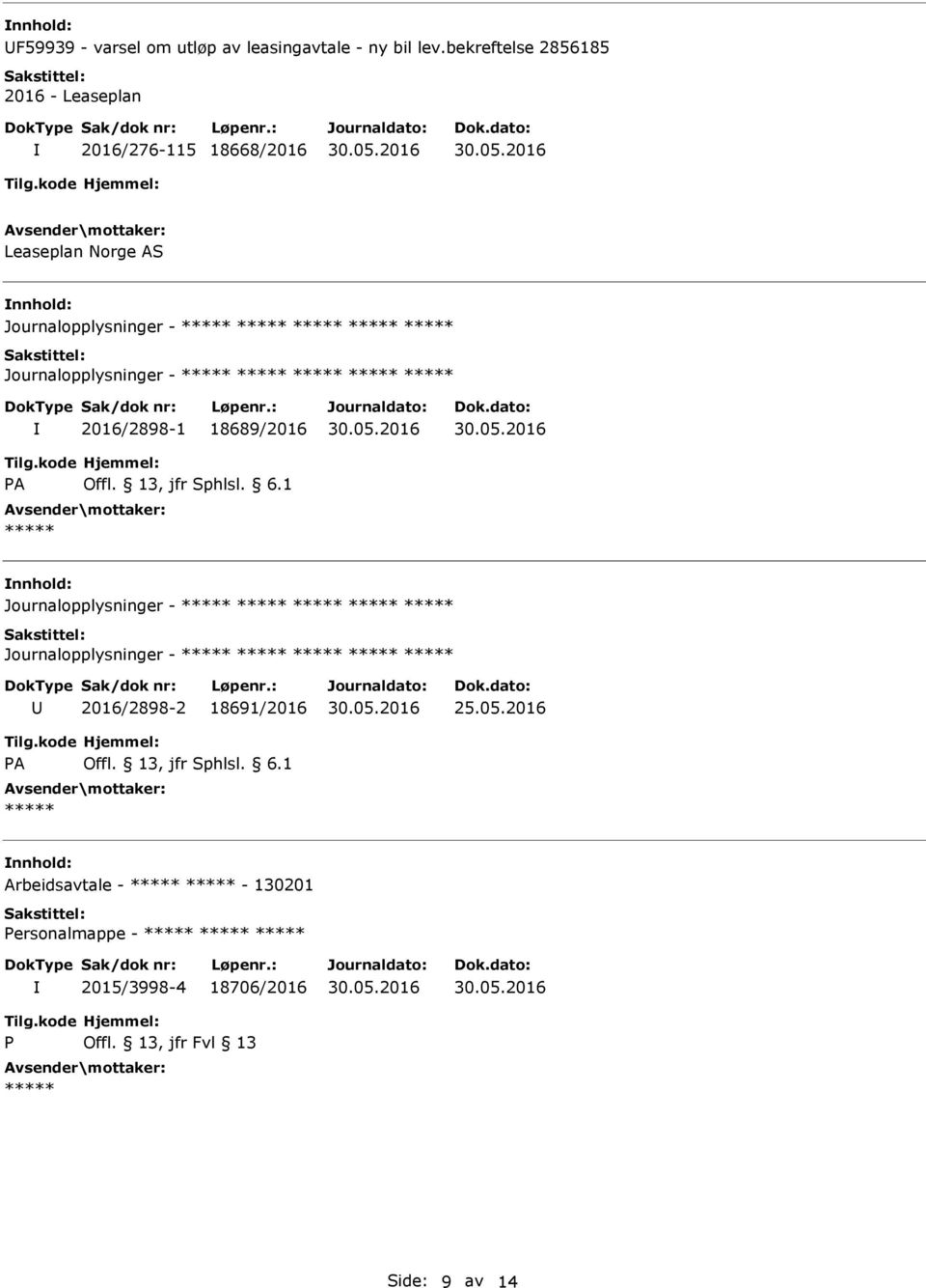 Journalopplysninger - Journalopplysninger - 2016/2898-1 18689/2016 A nnhold: Journalopplysninger -