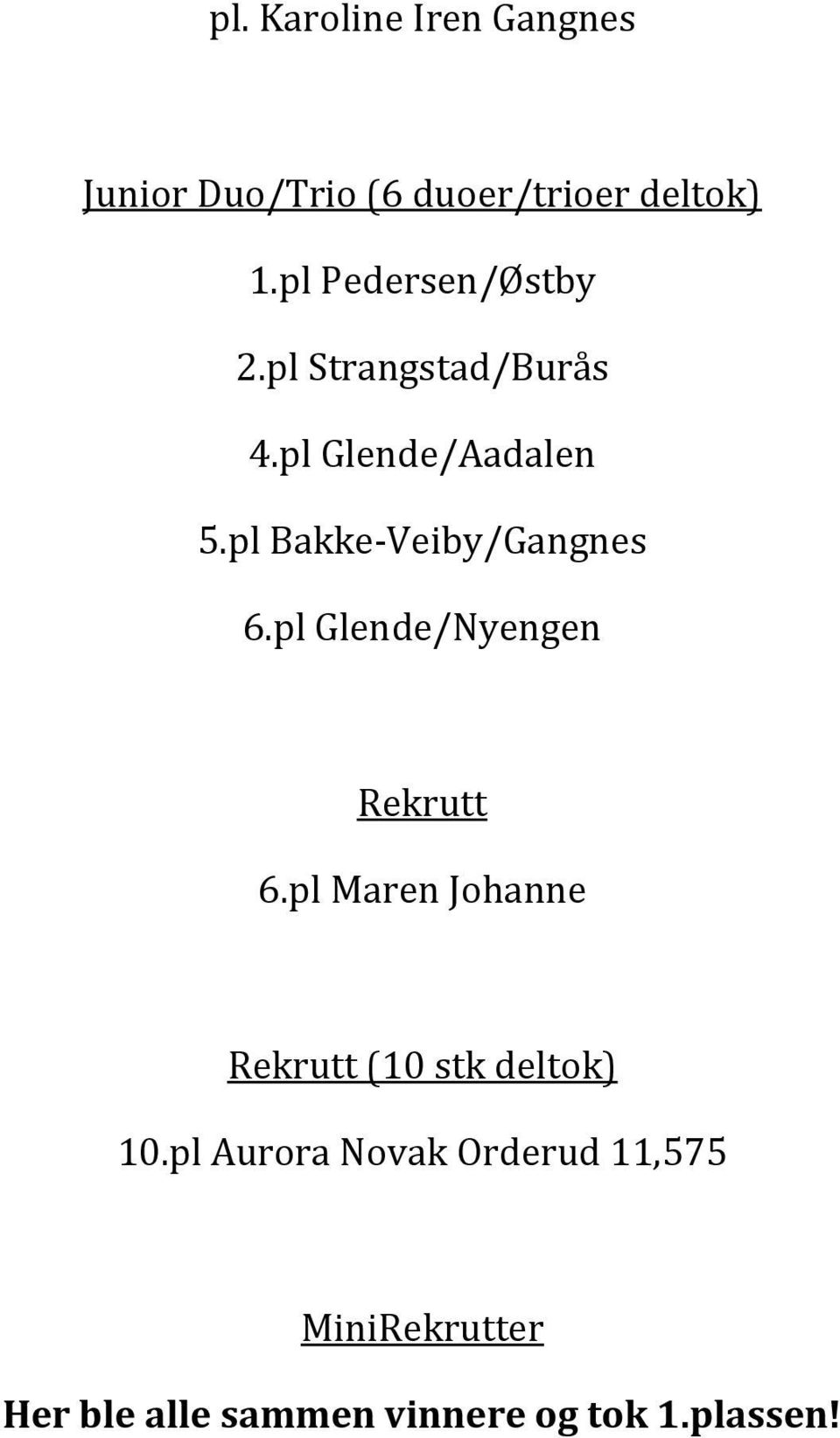 pl Bakke-Veiby/Gangnes 6.pl Glende/Nyengen Rekrutt 6.