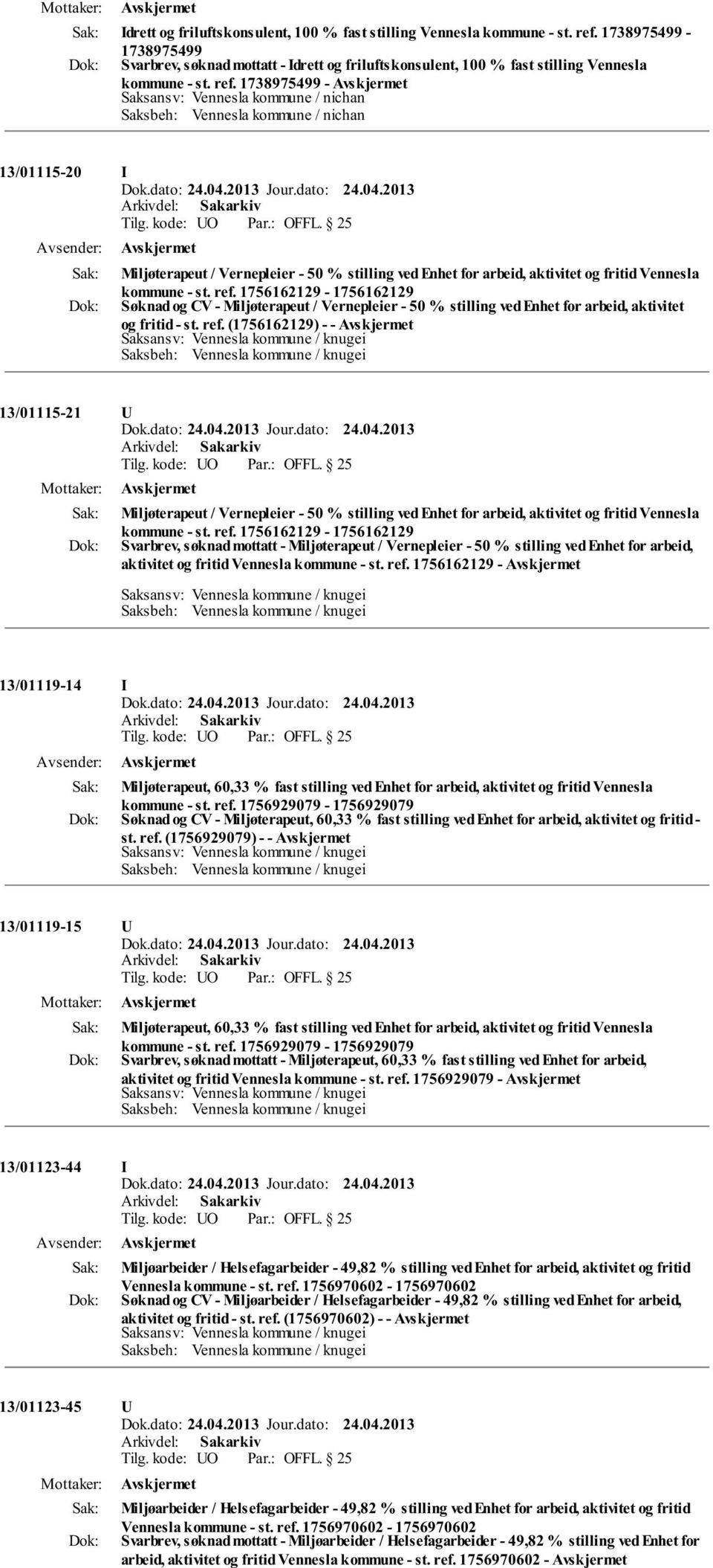 1738975499 - Saksansv: Vennesla kommune / nichan Saksbeh: Vennesla kommune / nichan 13/01115-20 I Miljøterapeut / Vernepleier - 50 % stilling ved Enhet for arbeid, aktivitet og fritid Vennesla