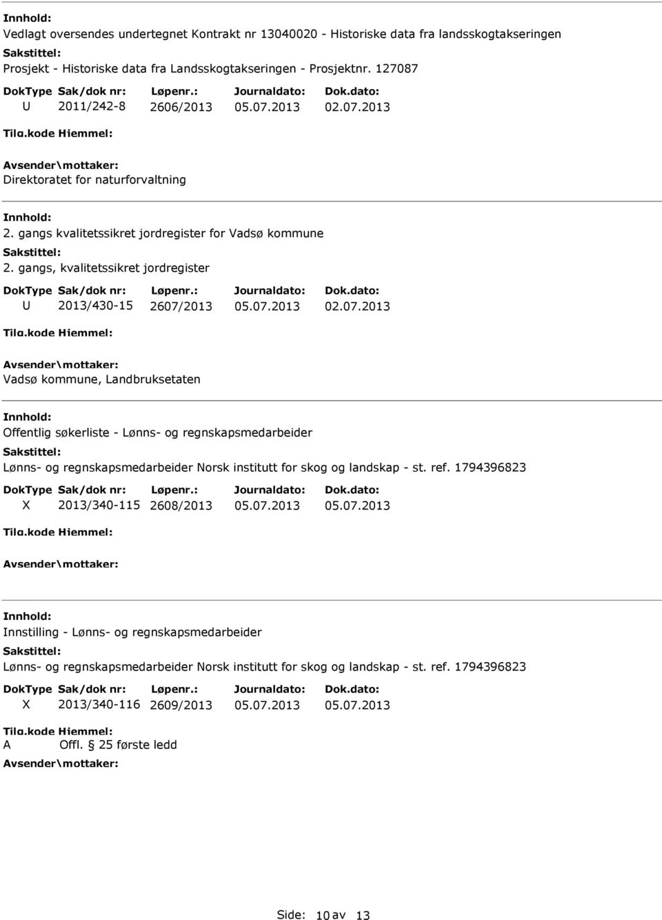 gangs kvalitetssikret jordregister for Vadsø kommune 2013/430-15 2607/2013 Vadsø kommune, Landbruksetaten Offentlig søkerliste - Lønns- og regnskapsmedarbeider Lønns- og