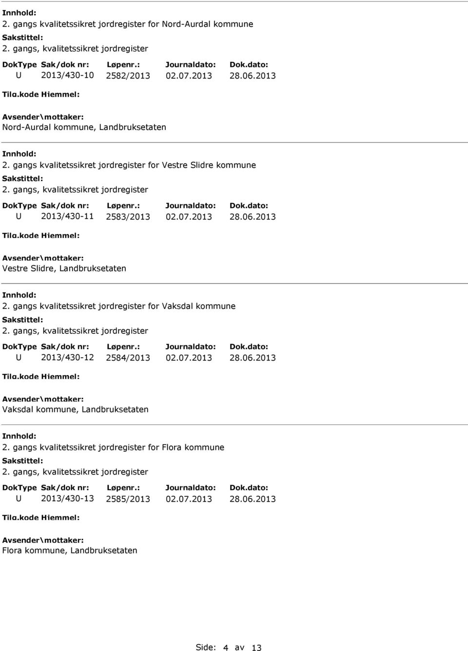 gangs kvalitetssikret jordregister for Vestre Slidre kommune 2013/430-11 2583/2013 Vestre Slidre,  gangs