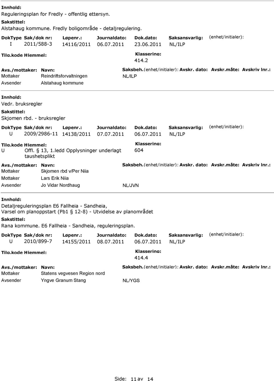 ledd Opplysninger underlagt taushetsplikt 604 Avs./mottaker: Navn: Saksbeh. Avskr. dato: Avskr.måte: Avskriv lnr.