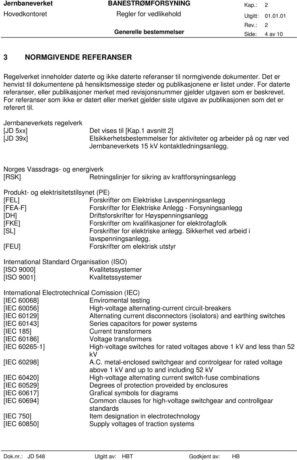 For referanser som ikke er datert eller merket gjelder siste utgave av publikasjonen som det er referert til. Jernbaneverkets regelverk [JD 5xx] Det vises til [Kap.