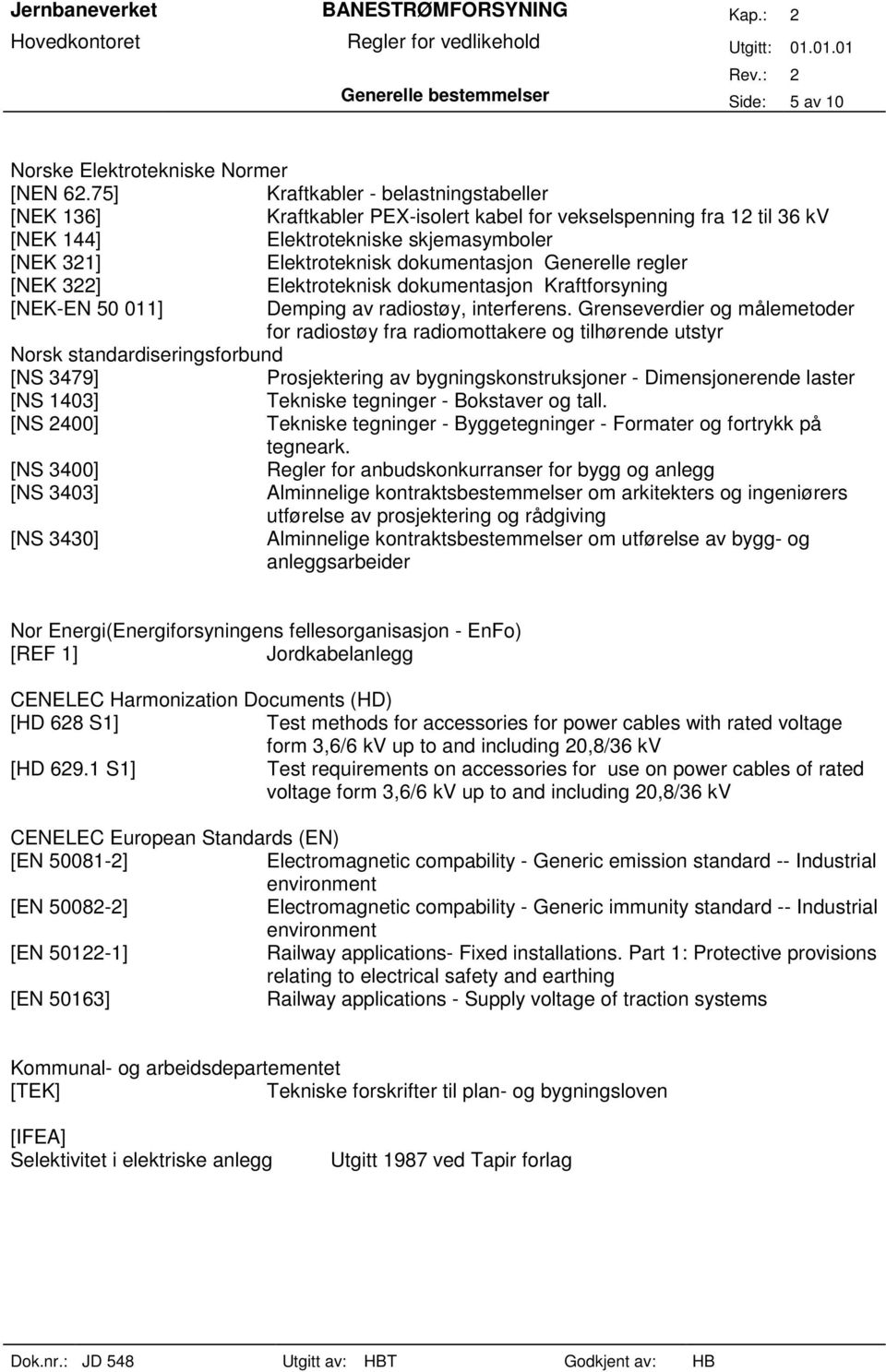 Generelle regler [NEK 322] Elektroteknisk dokumentasjon Kraftforsyning [NEK-EN 50 011] Demping av radiostøy, interferens.