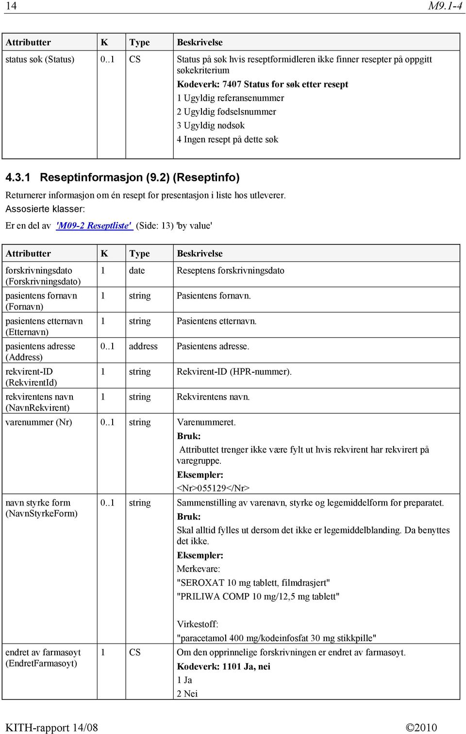 4 Ingen resept på dette søk 4.3.1 Reseptinformasjon (9.2) (Reseptinfo) Returnerer informasjon om én resept for presentasjon i liste hos utleverer.