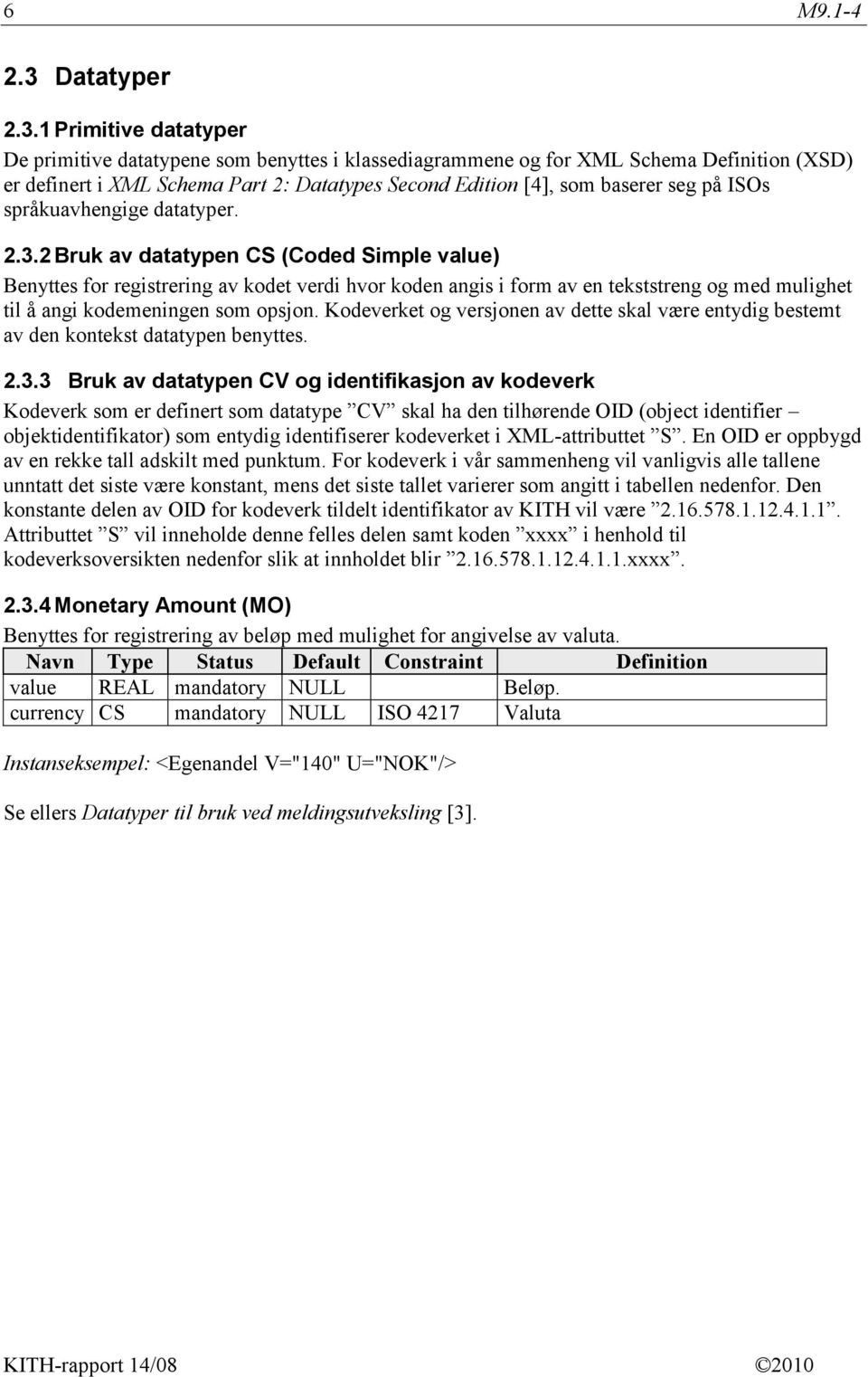 1 Primitive datatyper De primitive datatypene som benyttes i klassediagrammene og for XML Schema Definition (XSD) er definert i XML Schema Part 2: Datatypes Second Edition [4], som baserer seg på