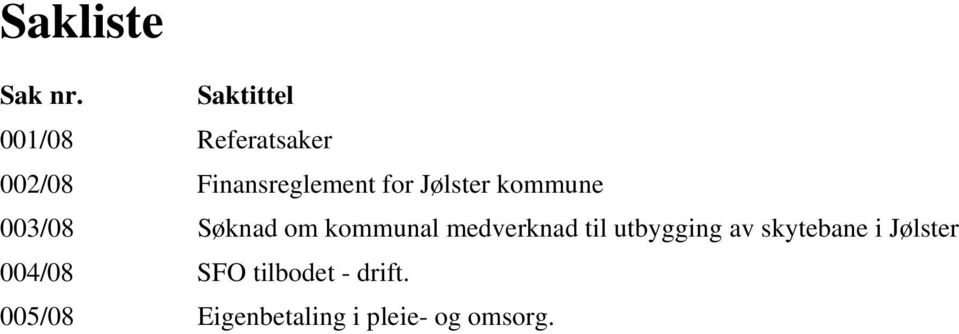 Jølster kommune 003/08 Søknad om kommunal medverknad til