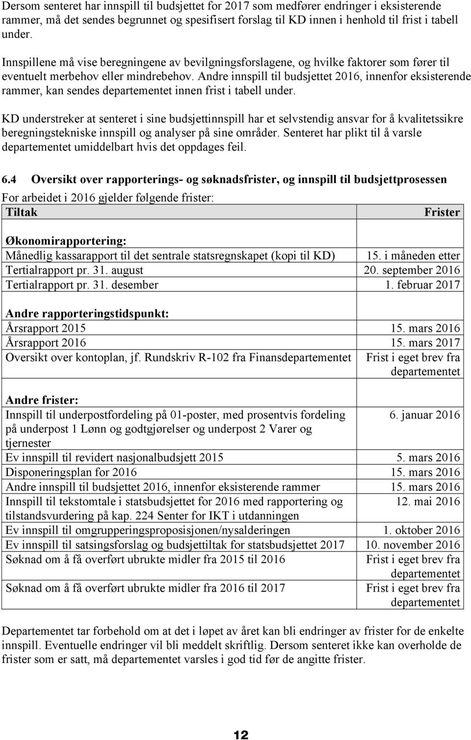 Andre innspill til budsjettet 2016, innenfor eksisterende rammer, kan sendes departementet innen frist i tabell under.