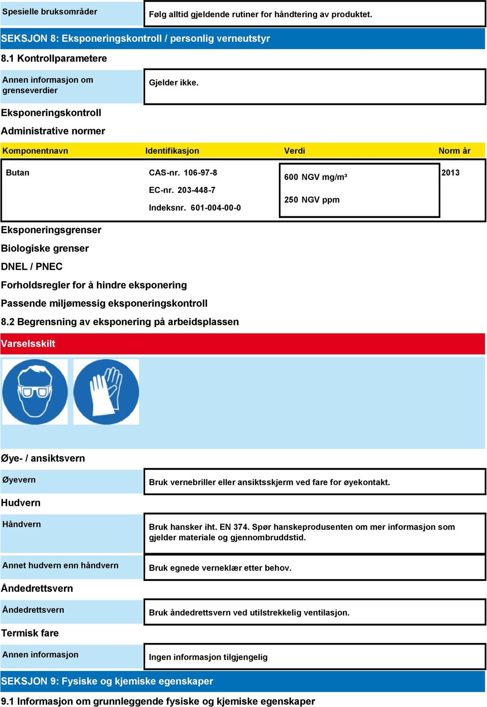 203-448-7 Indeksnr. 601-004-00-0 Eksponeringsgrenser Biologiske grenser DNEL / PNEC Forholdsregler for å hindre eksponering Passende miljømessig eksponeringskontroll 8.