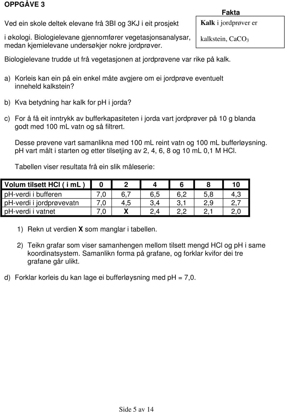 a) Korleis kan ein på ein enkel måte avgjere om ei jordprøve eventuelt inneheld kalkstein? b) Kva betydning har kalk for ph i jorda?