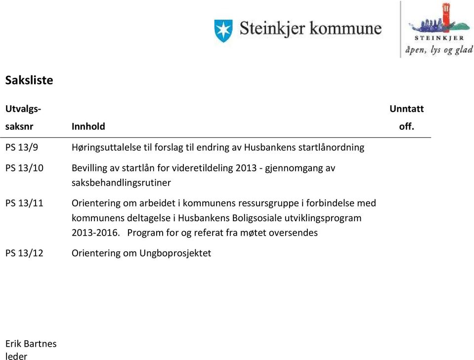 Orientering om arbeidet i kommunens ressursgruppe i forbindelse med kommunens deltagelse i Husbankens Boligsosiale