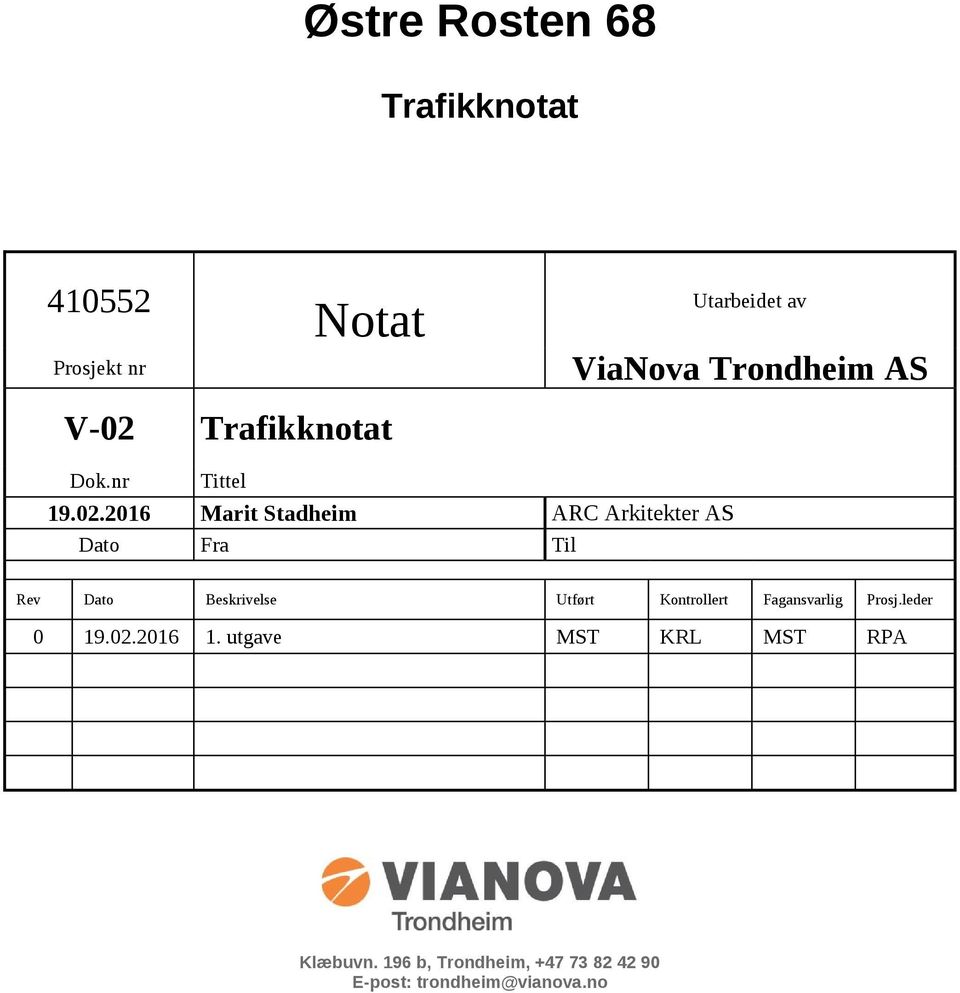 Beskrivelse Utført Kontrollert Fagansvarlig Prosj.leder 0 1.