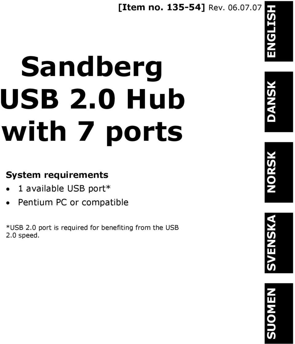 07 ENGLISH DANSK System requirements 1 available USB