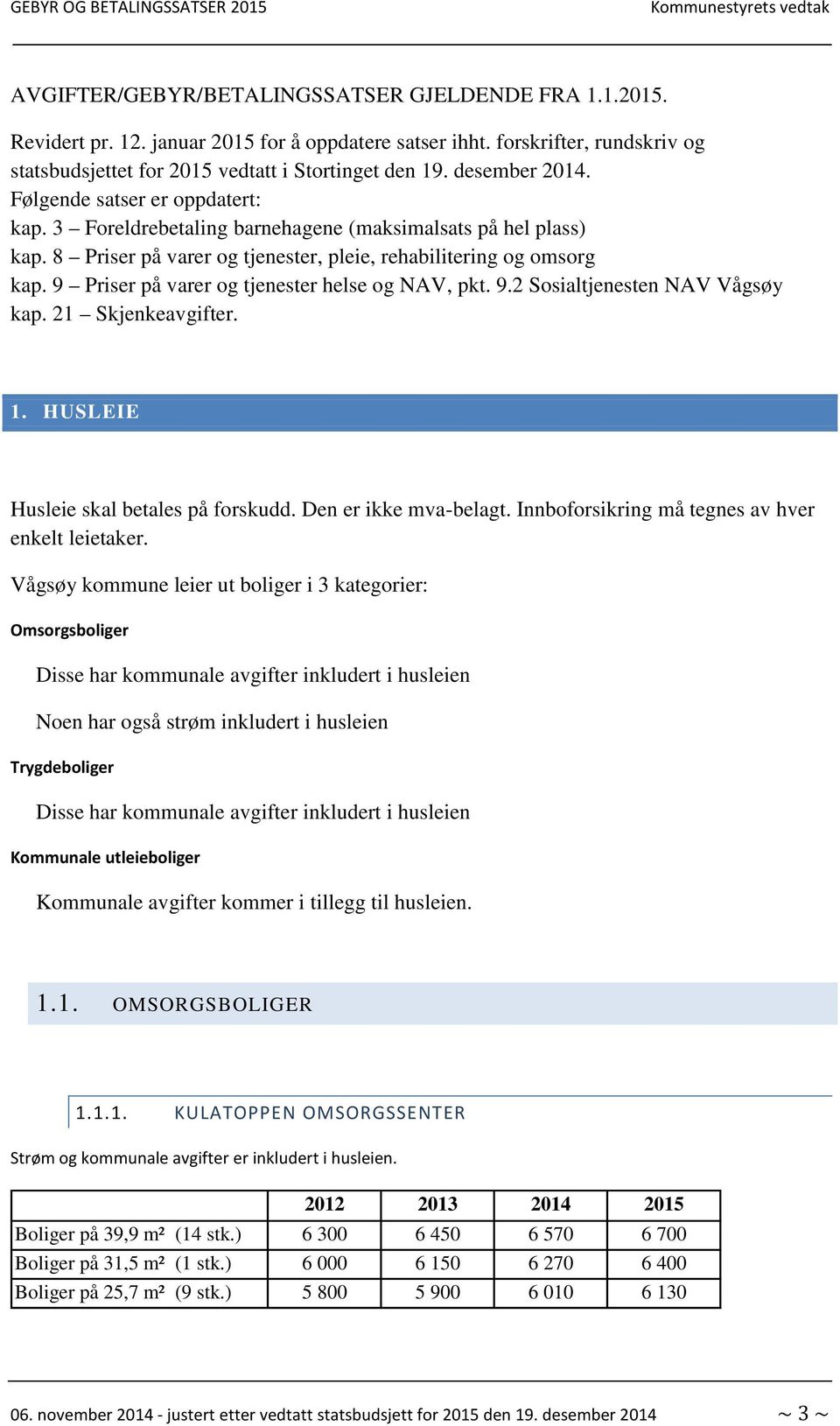 9 Priser på varer og tjenester helse og NAV, pkt. 9.2 Sosialtjenesten NAV Vågsøy kap. 21 Skjenkeavgifter. 1. HUSLEIE Husleie skal betales på forskudd. Den er ikke mva-belagt.