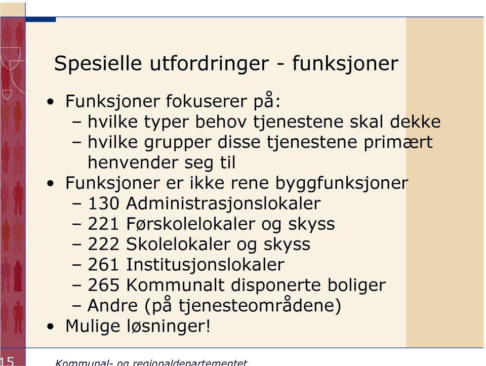 byggfunksjoner 130 Administrasjonslokaler 221 Førskolelokaler og skyss 222 Skolelokaler og