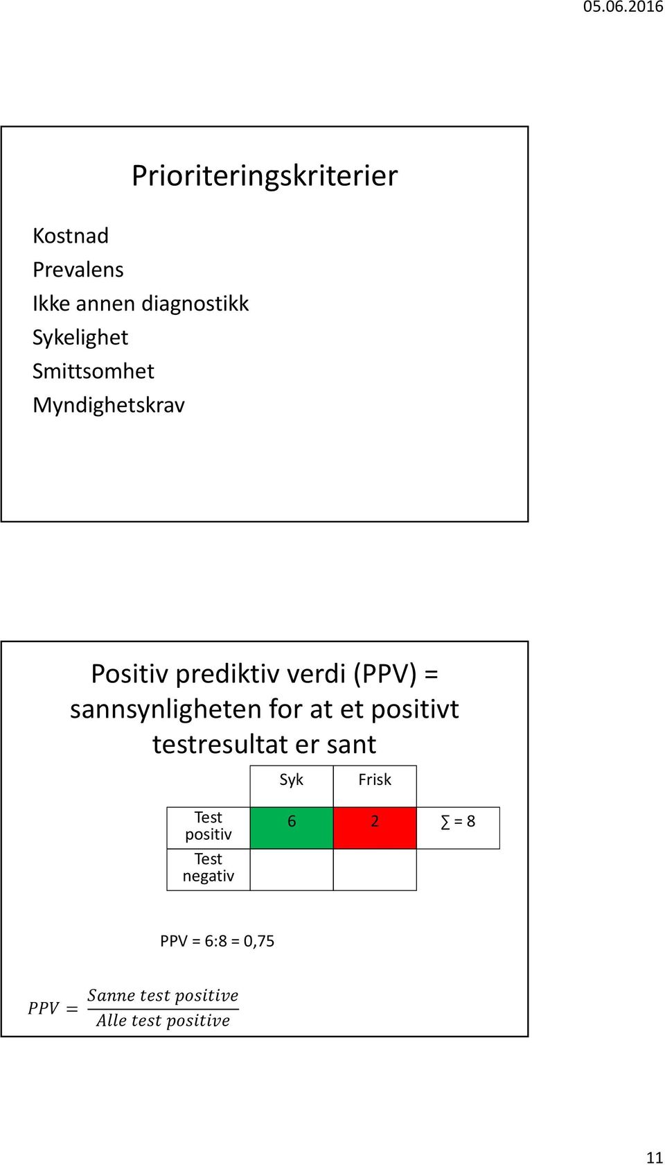 (PPV) = sannsynligheten for at et positivt testresultat er sant