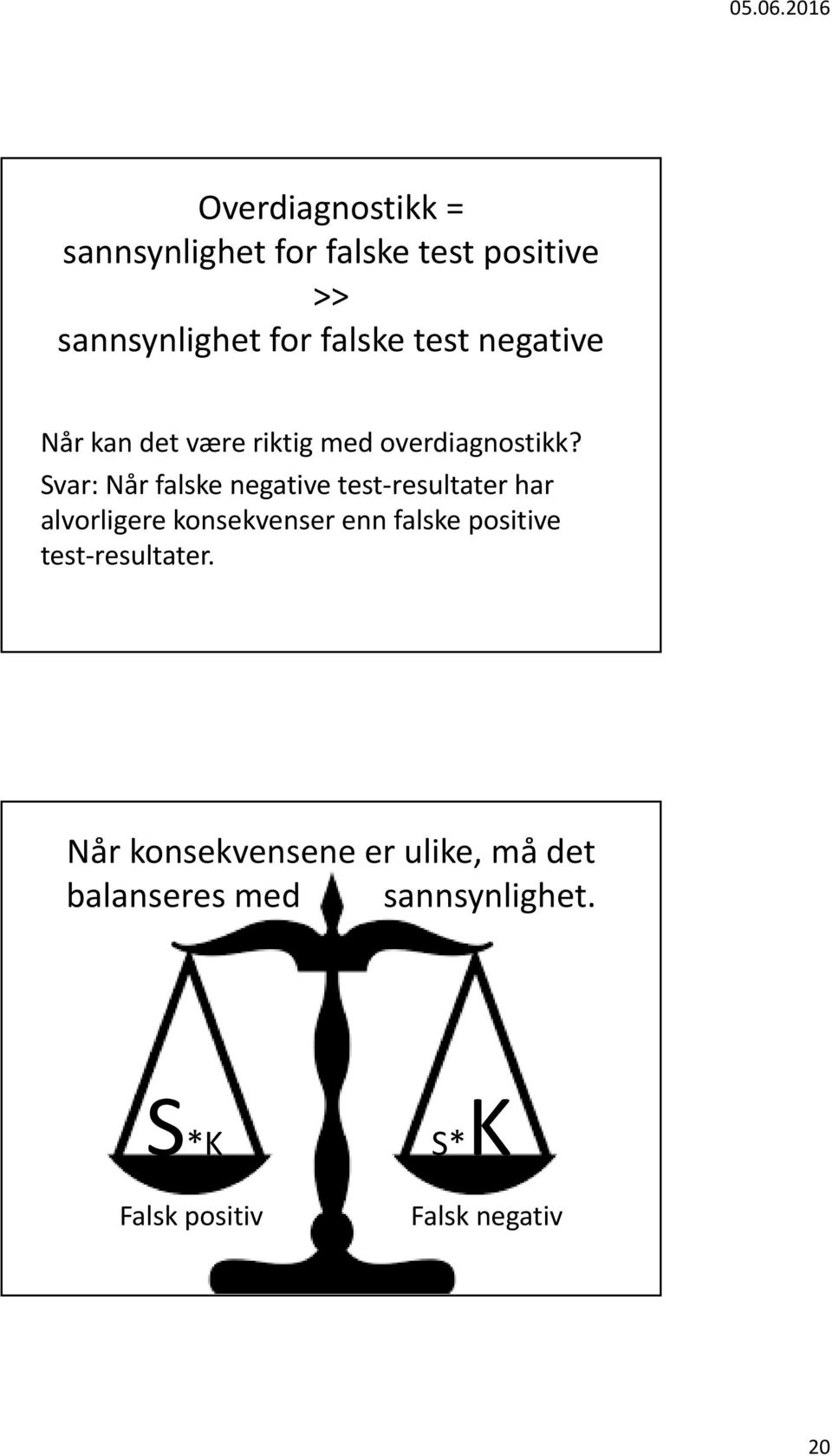 Svar: Når falske negative test resultater har alvorligere konsekvenser enn falske