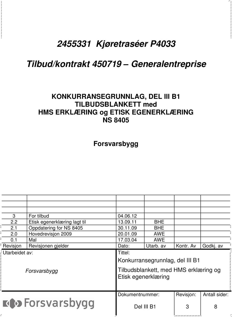 0 Hovedrevisjon 2009 20.01.09 AWE 0.1 Mal 17.03.04 AWE Revisjon Revisjonen gjelder Dato: Utarb. av Kontr. Av Godkj.