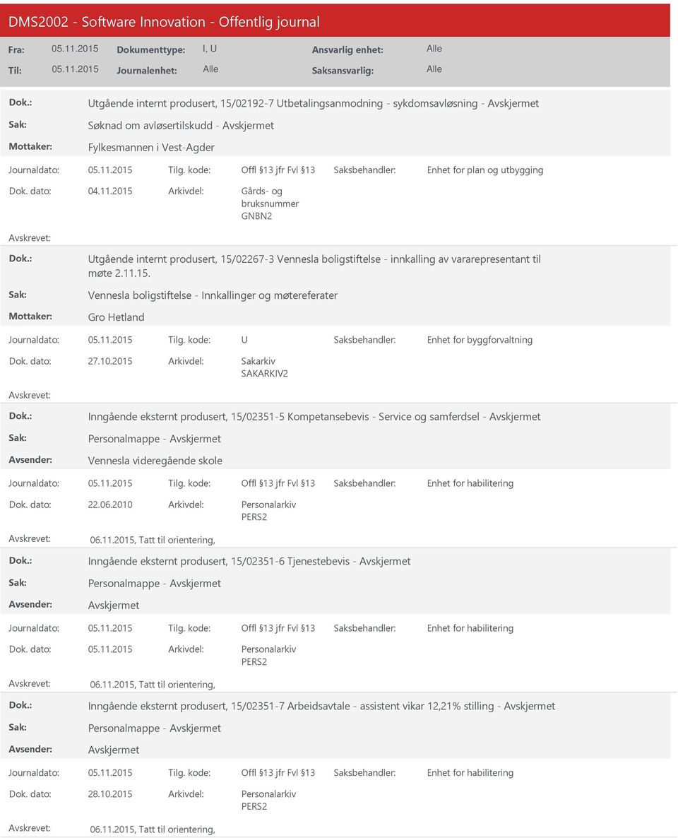 10.2015 Inngående eksternt produsert, 15/02351-5 Kompetansebevis - Service og samferdsel - Personalmappe - Vennesla videregående skole 22.06.