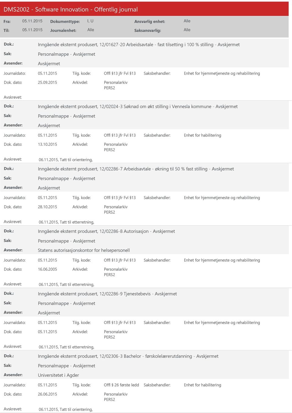 2015 Inngående eksternt produsert, 12/02286-7 Arbeidsavtale - økning til 50 % fast stilling - Personalmappe - 28.10.2015 06.11.