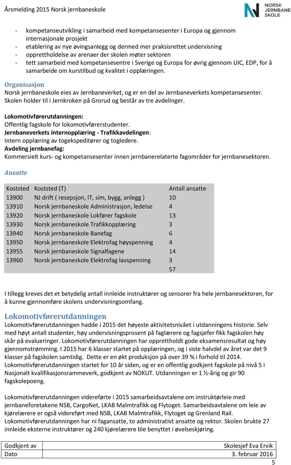 Organisasjon Norsk jernbaneskole eies av Jernbaneverket, og er en del av Jernbaneverkets kompetansesenter. Skolen holder til i Jernkroken på Grorud og består av tre avdelinger.