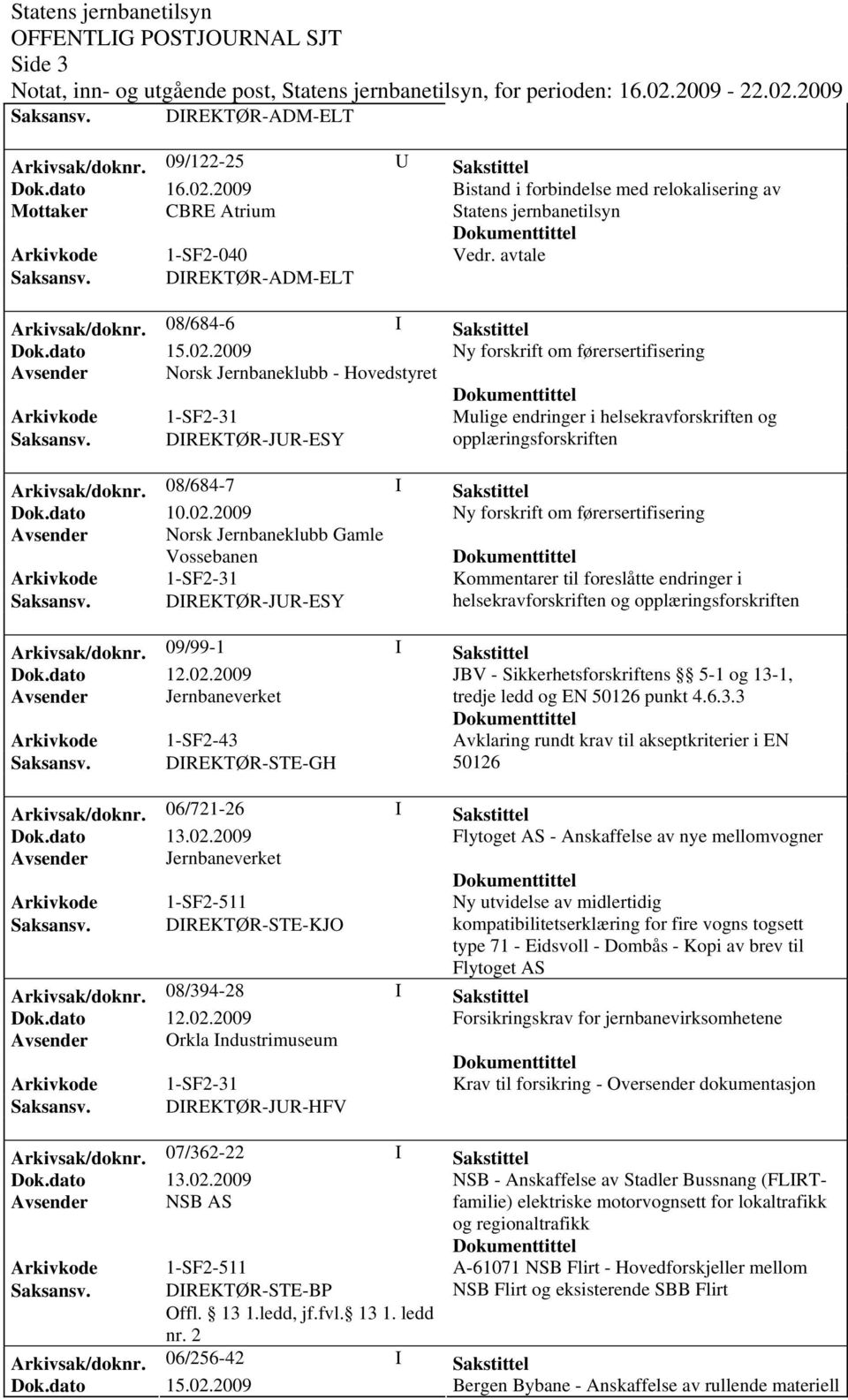 08/684-7 I Sakstittel Dok.dato 10.02.2009 Avsender Norsk Jernbaneklubb Gamle Vossebanen Kommentarer til foreslåtte endringer i og opplæringsforskriften Arkivsak/doknr. 09/99-1 I Sakstittel Dok.