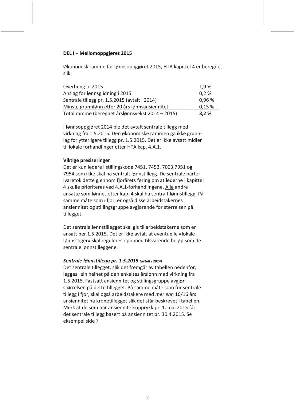 HTA kapittel 4 er beregnet slik: Overheng til 2015 