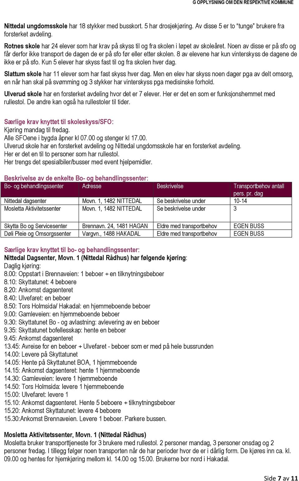 8 av elevene har kun vinterskyss de dagene de ikke er på sfo. Kun 5 elever har skyss fast til og fra skolen hver dag. Slattum skole har 11 elever som har fast skyss hver dag.