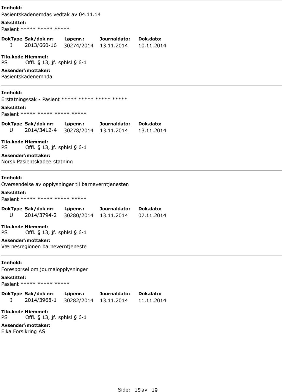 2014 Erstatningssak - 2014/3412-4 30278/2014 Norsk Pasientskadeerstatning Oversendelse av