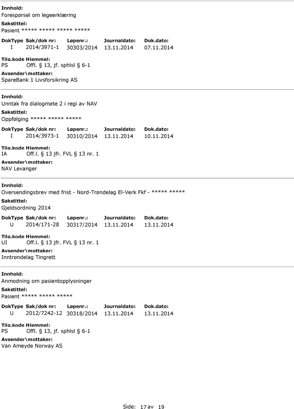 2014 Oversendingsbrev med frist - Nord-Trøndelag El-Verk Fkf - ***** ***** Gjeldsordning 2014 2014/171-28