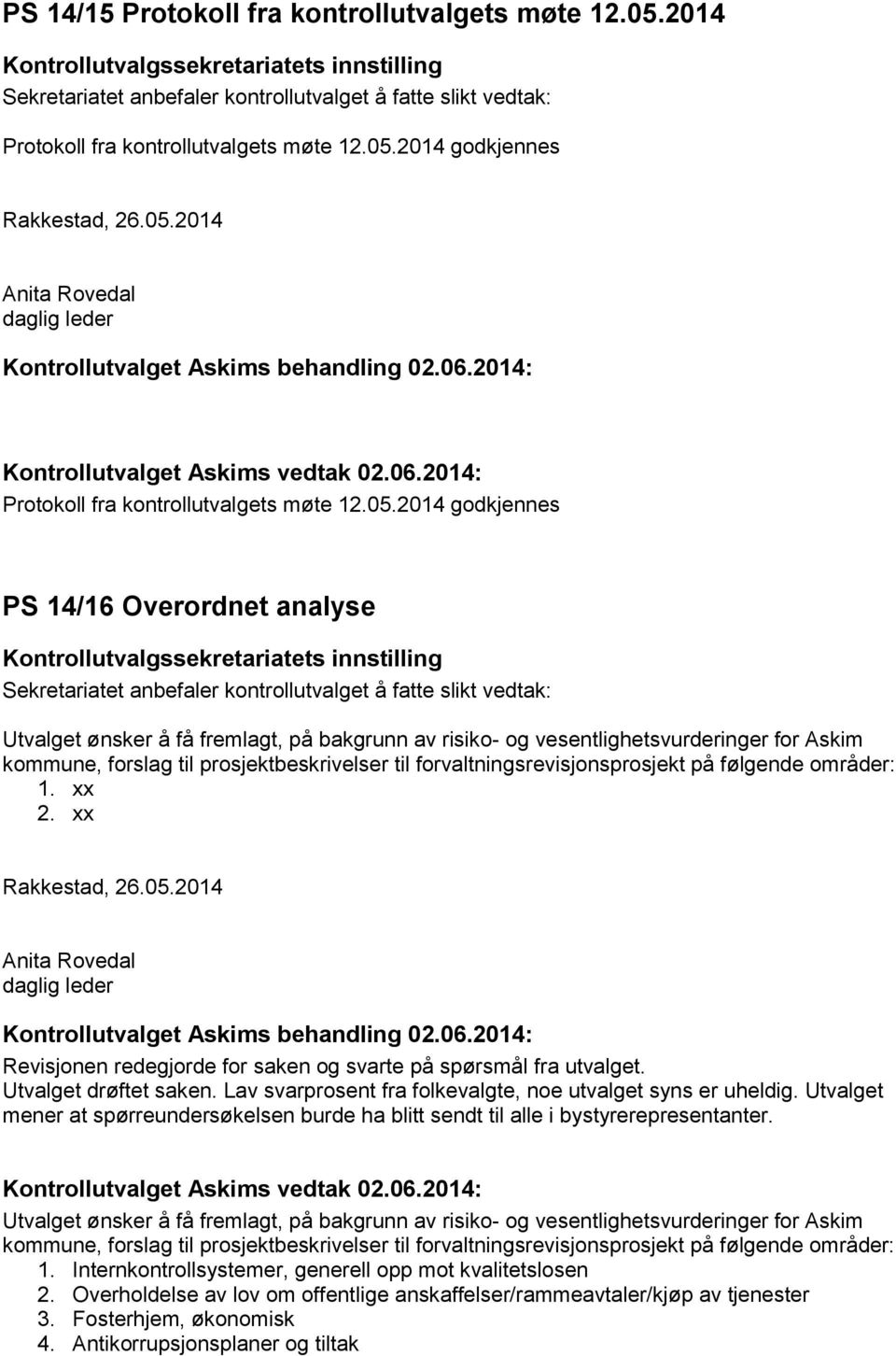 2014 godkjennes Protokoll fra kontrollutvalgets møte 12.05.