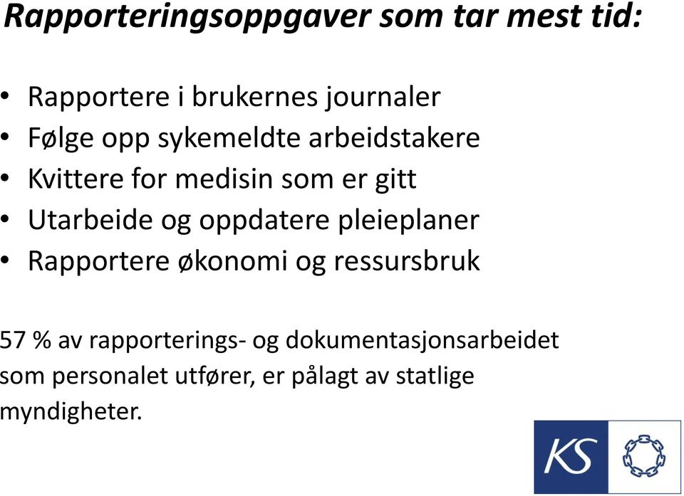 oppdatere pleieplaner Rapportere økonomi og ressursbruk 57 % av rapporterings-