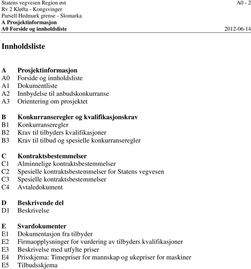 Konkurranseregler Krav til tilbyders kvalifikasjoner Krav til tilbud og spesielle konkurranseregler Kontraktsbestemmelser Alminnelige kontraktsbestemmelser Spesielle kontraktsbestemmelser for Statens