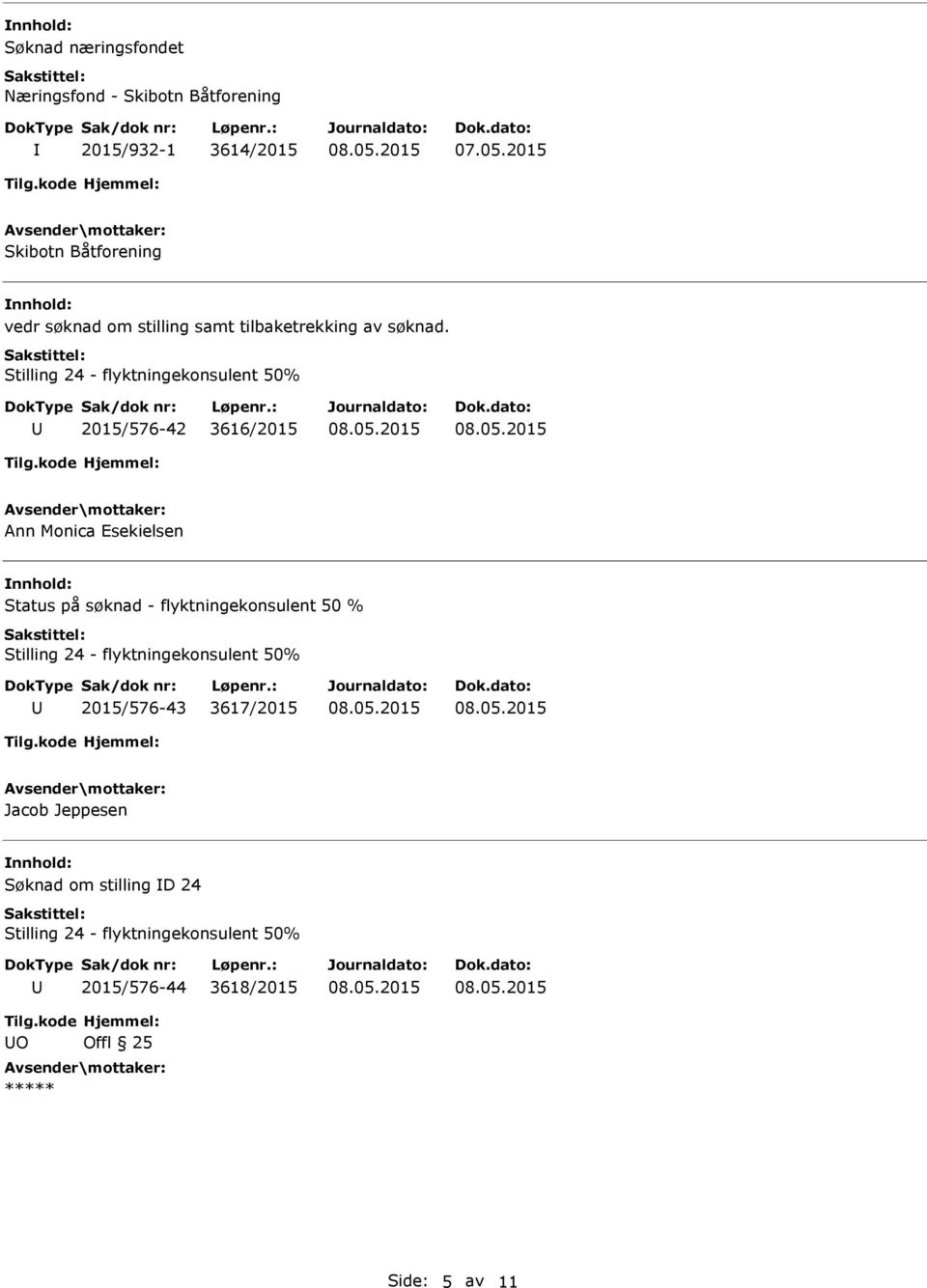 Stilling 24 - flyktningekonsulent 50% 2015/576-42 3616/2015 Ann Monica Esekielsen Status på søknad -