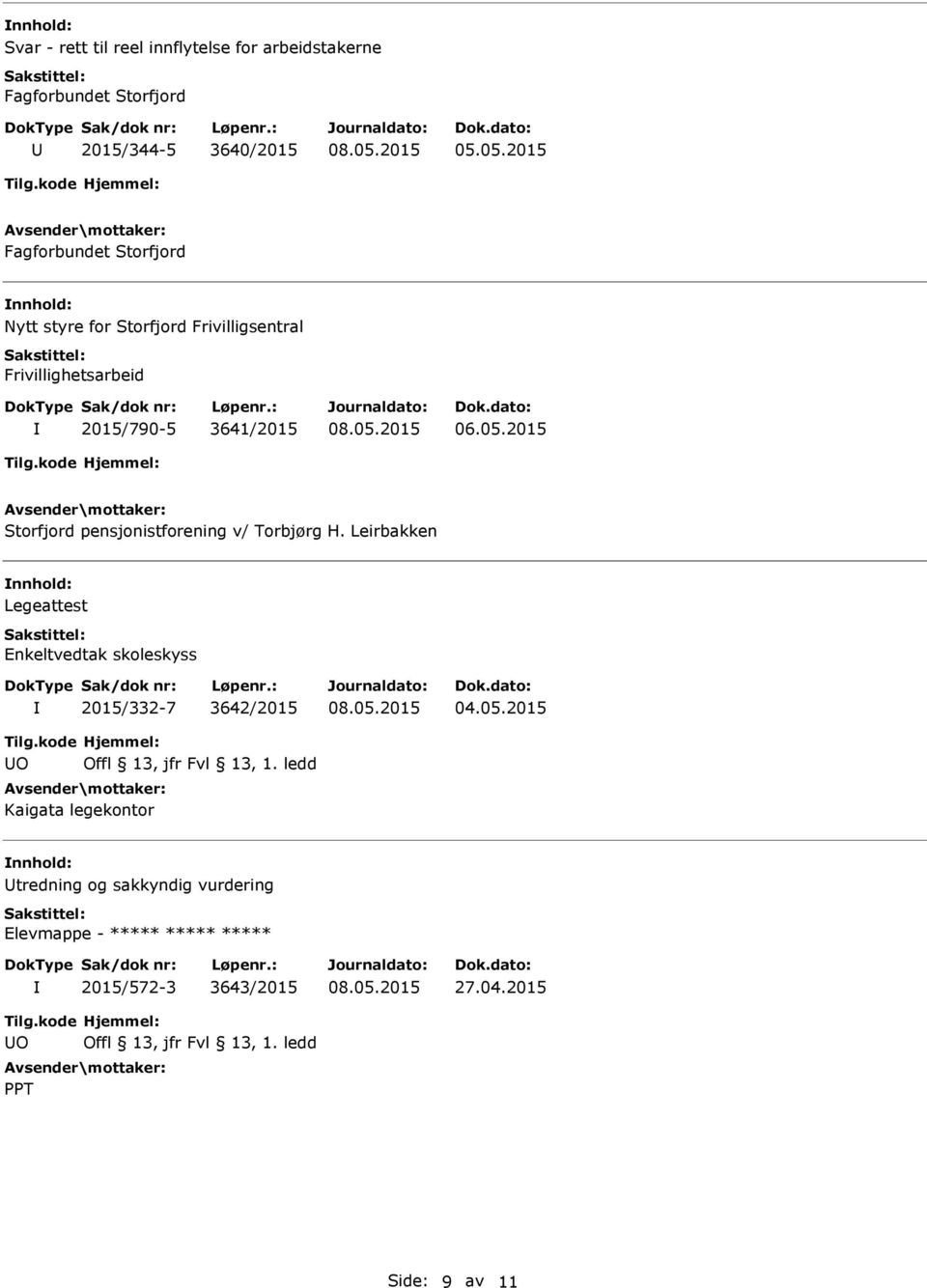 Leirbakken Legeattest Enkeltvedtak skoleskyss 2015/332-7 3642/2015 04.05.2015 O Offl 13, jfr Fvl 13, 1.