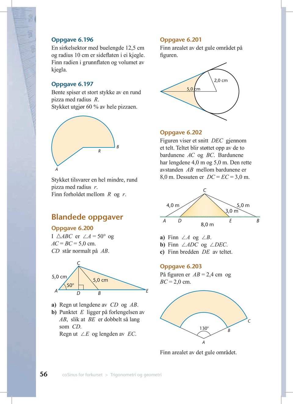 2,0 cm Stykket tilsvarer en hel mindre, rund pizza med radius r. Finn forholdet mellom R og r. landede oppgaver Oppgave 6.200 I er = 50 og = =. står normalt på. R Oppgave 6.