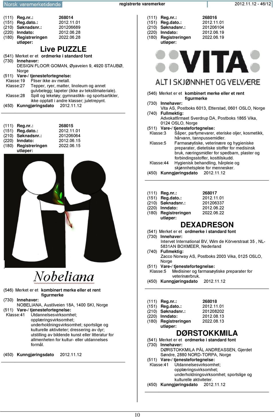 Klasse:27 Tepper, ryer, matter, linoleum og annet gulvbelegg; tapeter (ikke av tekstilmateriale). Klasse:28 Spill og leketøy; gymnastikk- og sportsartikler, ikke opptatt i andre klasser; juletrepynt.