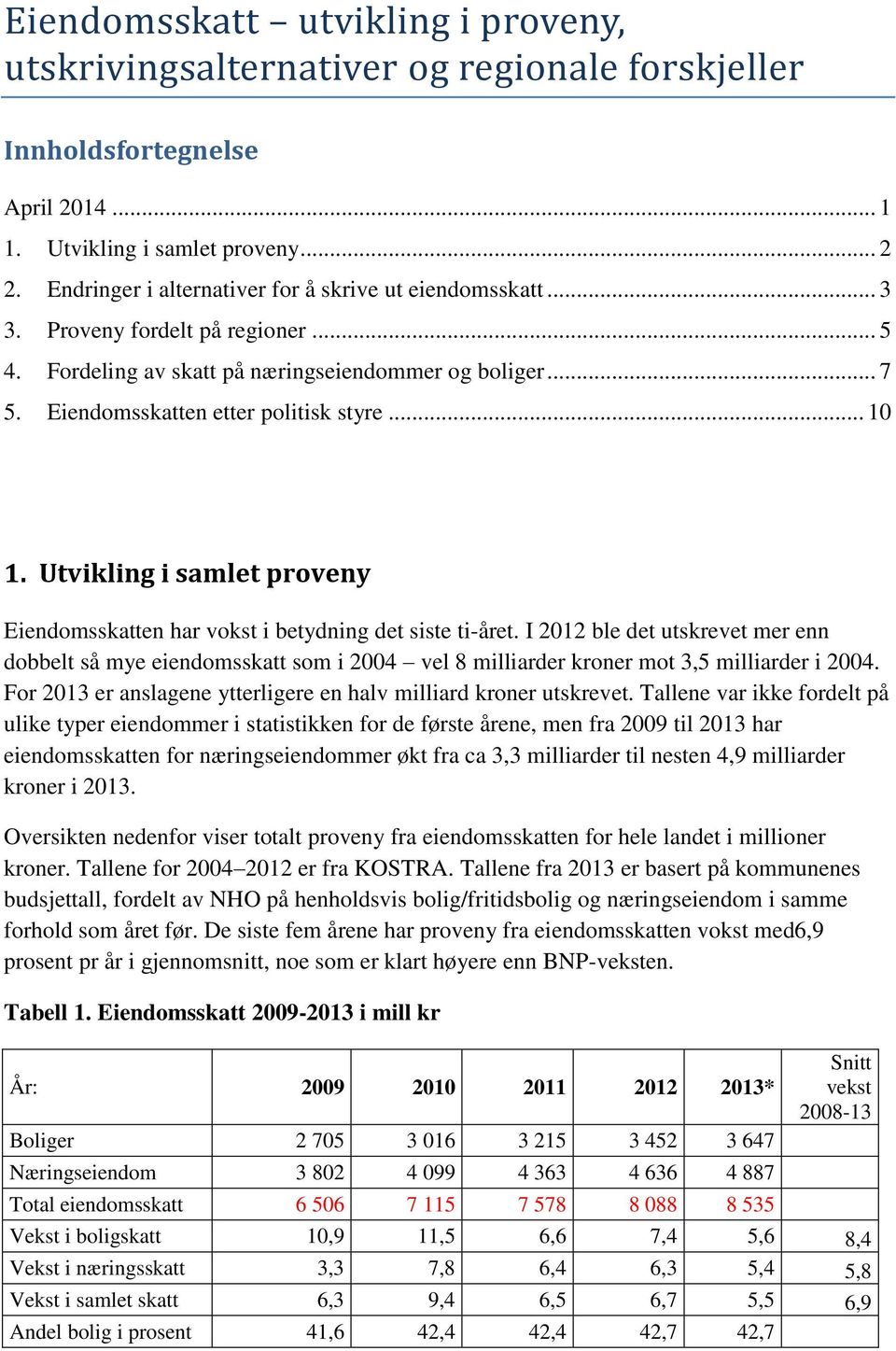 .. 10 1. Utvikling i samlet proveny Eiendomsskatten har vokst i betydning det siste ti-året.