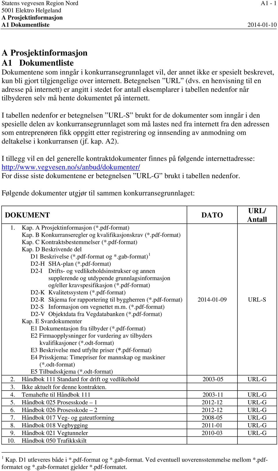 en henvisning til en adresse på internett) er angitt i stedet for antall eksemplarer i tabellen nedenfor når tilbyderen selv må hente dokumentet på internett.