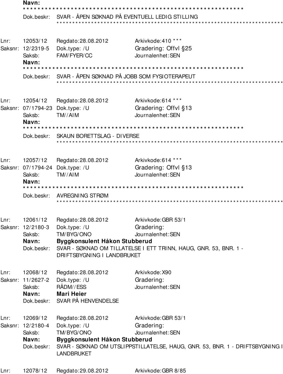 beskr: SKAUN BORETTSLAG - DIVERSE Lnr: 12057/12 Regdato:28.08.2012 Arkivkode:614 *** Saksnr: 07/1794-24 Dok.type: /U Offvl 13 Saksb: TM//AIM Journalenhet:SEN Dok.