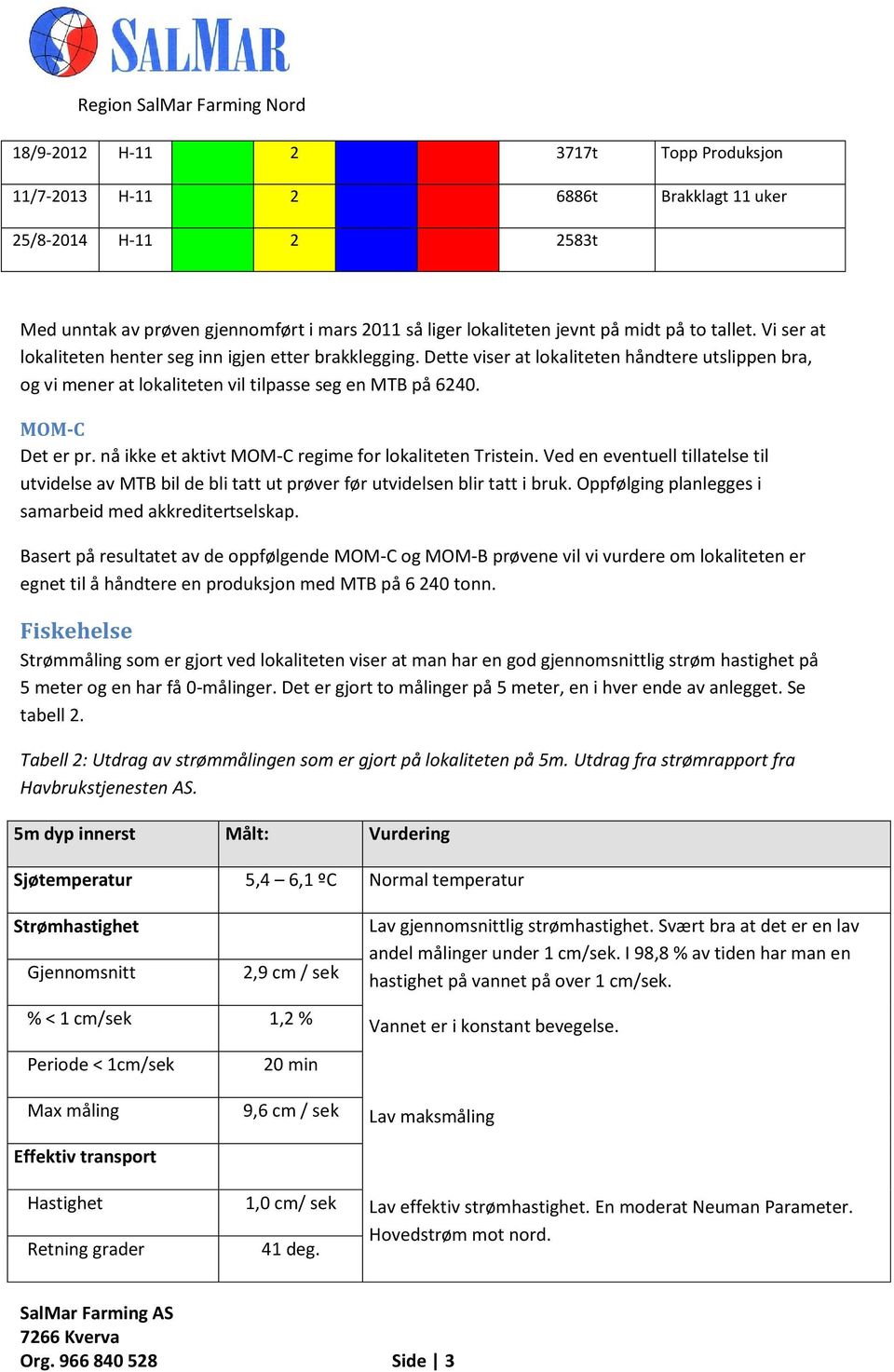 nå ikke et aktivt MOM-C regime for lokaliteten Tristein. Ved en eventuell tillatelse til utvidelse av MTB bil de bli tatt ut prøver før utvidelsen blir tatt i bruk.