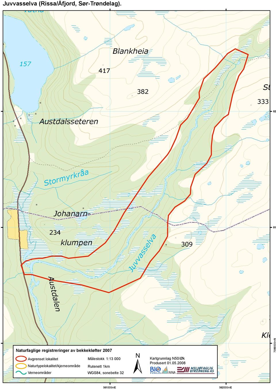 Juvvasselva 81 Austdalen 382 Naturfaglige registreringer av bekkekløfter 2007 Avgrenset lokalitet
