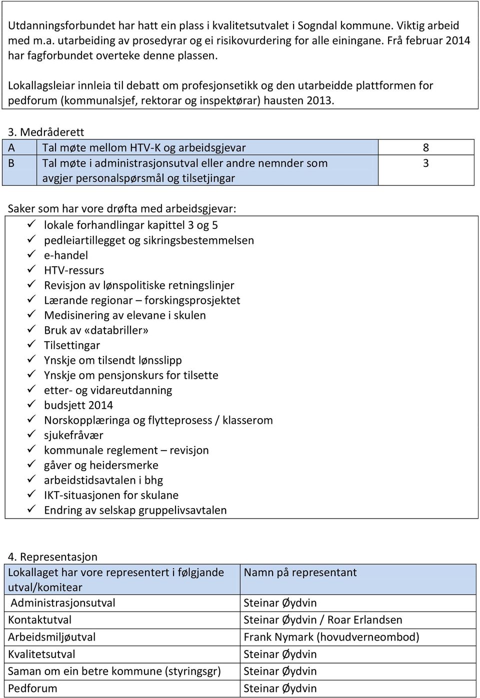 Lokallagsleiar innleia til debatt om profesjonsetikk og den utarbeidde plattformen for pedforum (kommunalsjef, rektorar og inspektørar) hausten 2013. 3.