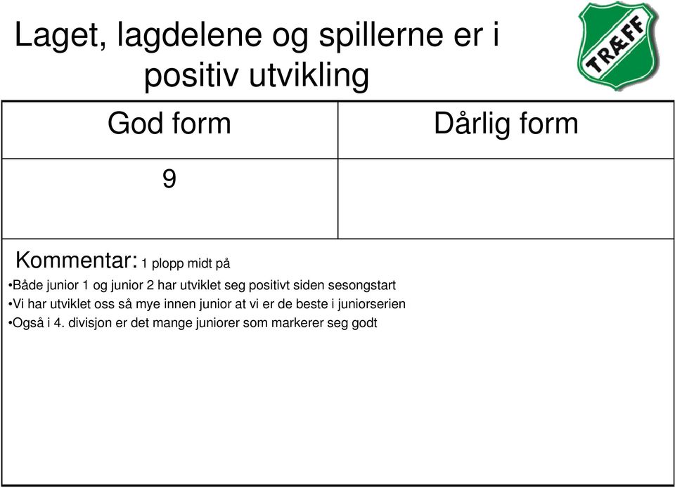 positivt siden sesongstart Vi har utviklet oss så mye innen junior at vi er