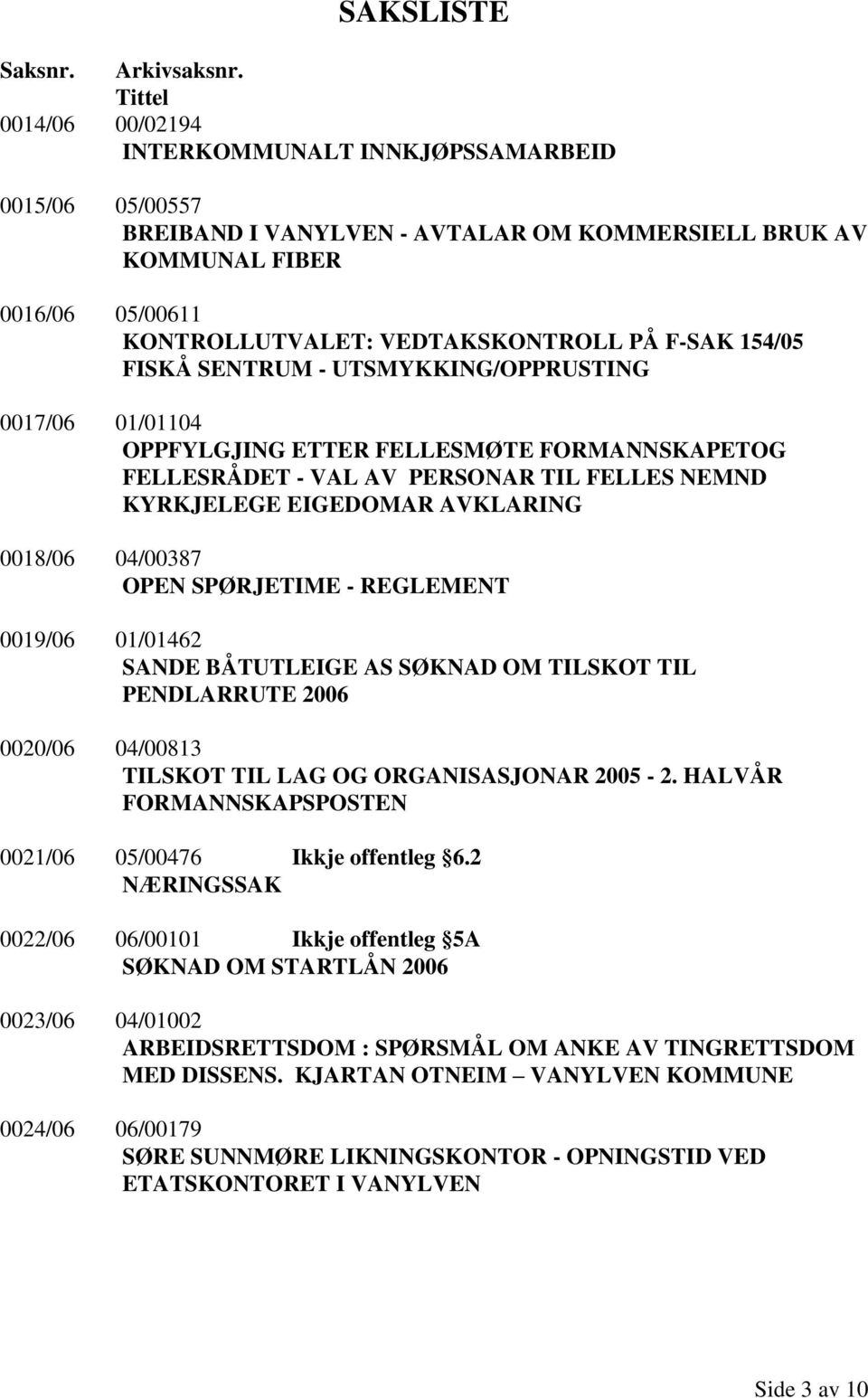 F-SAK 154/05 FISKÅ SENTRUM - UTSMYKKING/OPPRUSTING 0017/06 01/01104 OPPFYLGJING ETTER FELLESMØTE FORMANNSKAPETOG FELLESRÅDET - VAL AV PERSONAR TIL FELLES NEMND KYRKJELEGE EIGEDOMAR AVKLARING 0018/06