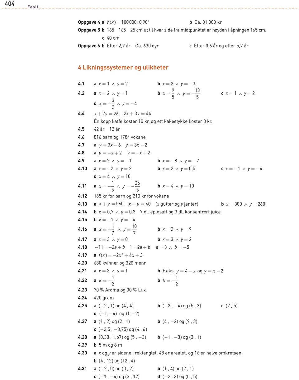 a x y x y, x y d x y. a x = = 6 x y. 6 kr for arn og kr for voksne. a x + y = 6 x y = (x gutter og y jenter) x y 6. x,7 y, 7 dl eplesaft og dl konsentrert juie. x y.6 a x = 7 7 x y 9.7 a x y x y.