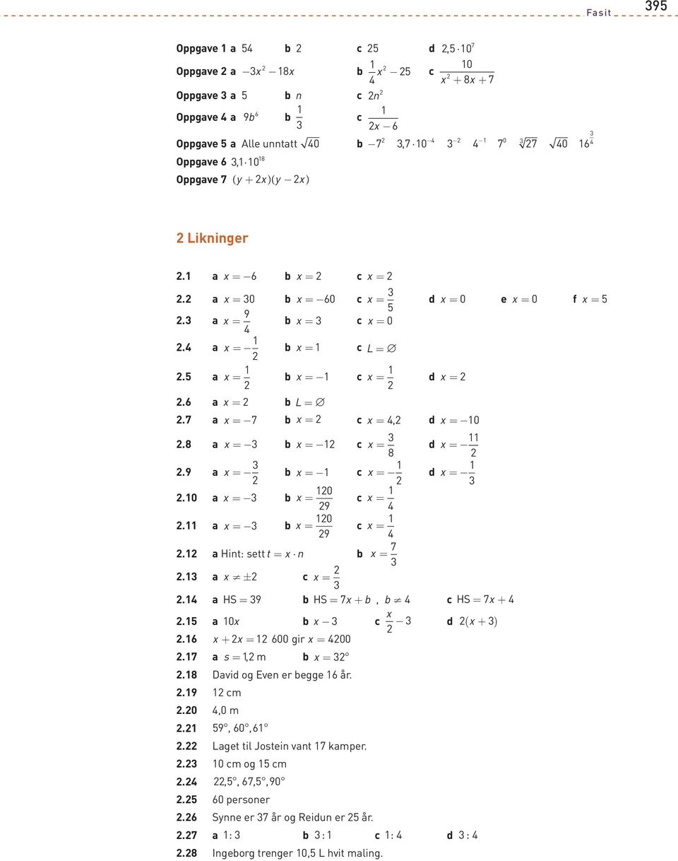 a x = x x 9. a x = x x 9. a Hint: sett t = x n x 7. a x ± x. a HS 9 HS = 7 x +, HS = 7x +. a x x x d ( x + ).6 x + x = 6 gir x.7 a s, m x =.